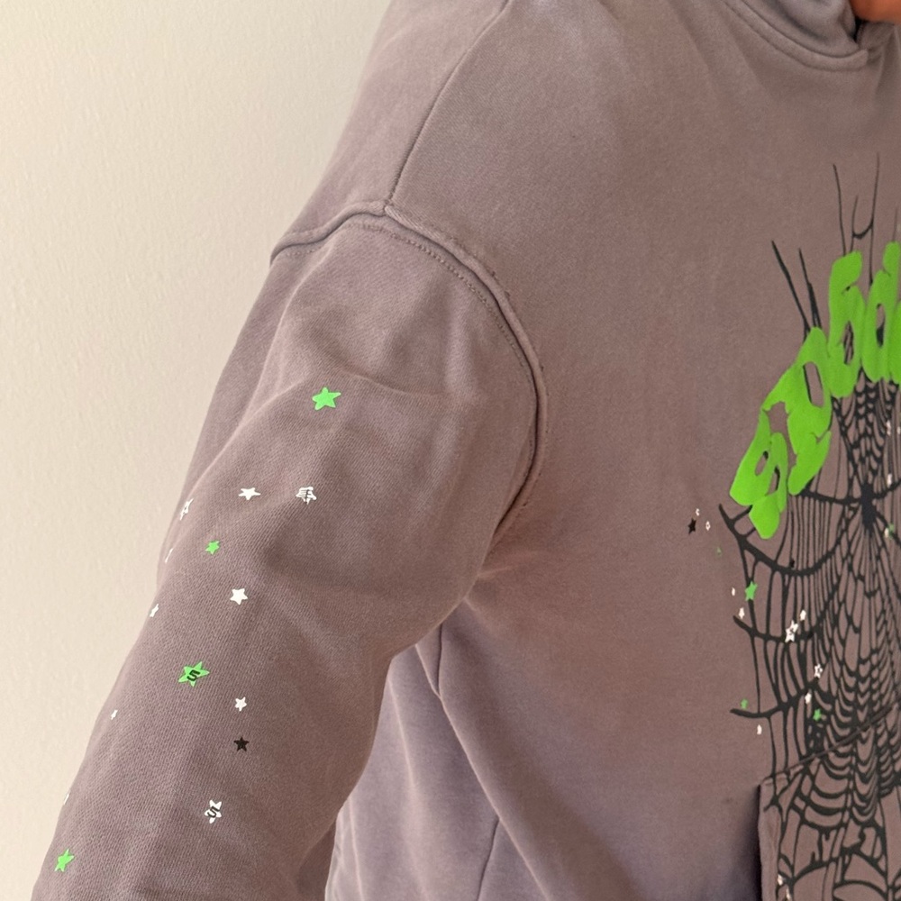 Gray Hoodie with Green Spider Design - Picture 5 of 6